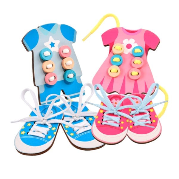 Fädelspiel Holz – Schnürschuhe für Kinder zum Lernen