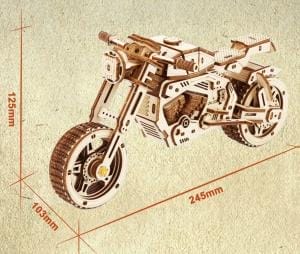 Detailliertes 3D-Motorradpuzzle aus Holz, ein anspruchsvolles 3D-Holzpuzzlemodell.