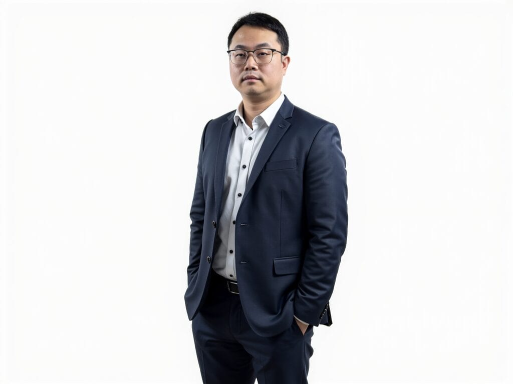 Portrait of a man in a dark suit and glasses