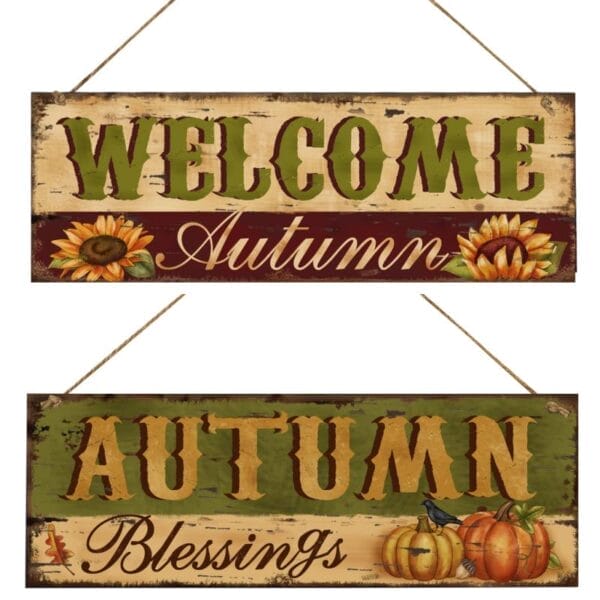 Holz Willkommen Schild: „Willkommen Herbst“ und „Herbstliche Segnungen“. Perfekte Herbstdeko für Ihr Zuhause.