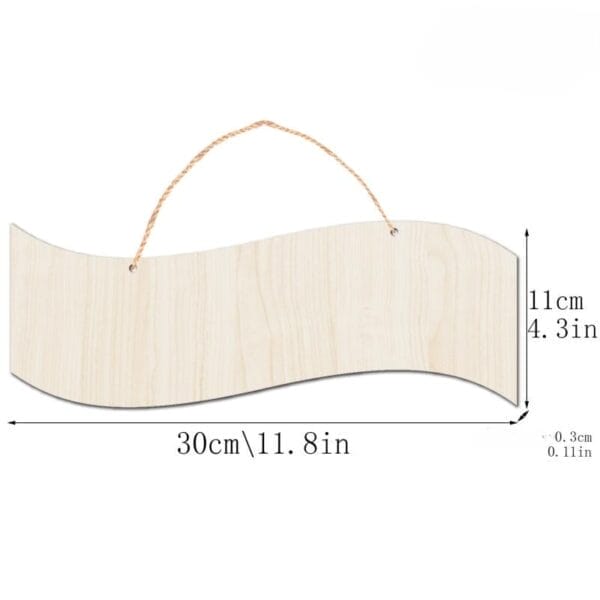 DIY Blanko Holzschild: 30cm wellenförmiges Holzschild mit Juteseil zum Aufhängen. Perfekt für individuelle Dekoration.