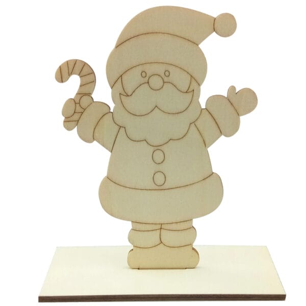 Unfertige Weihnachtsmann-Dekoration aus Holz für Weihnachten. DIY-Tischdeko.
