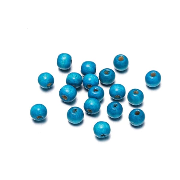 Blaugrüne Holzperlen zur Schmuckherstellung und zum Basteln.