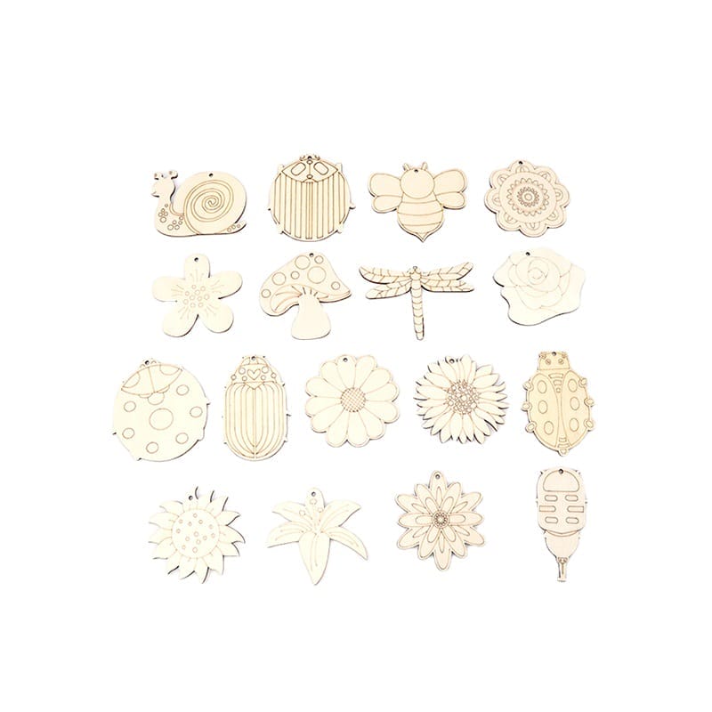 Holz Insekten- und Blumenanhänger aus Holz zum Basteln. Toll für Kinder!