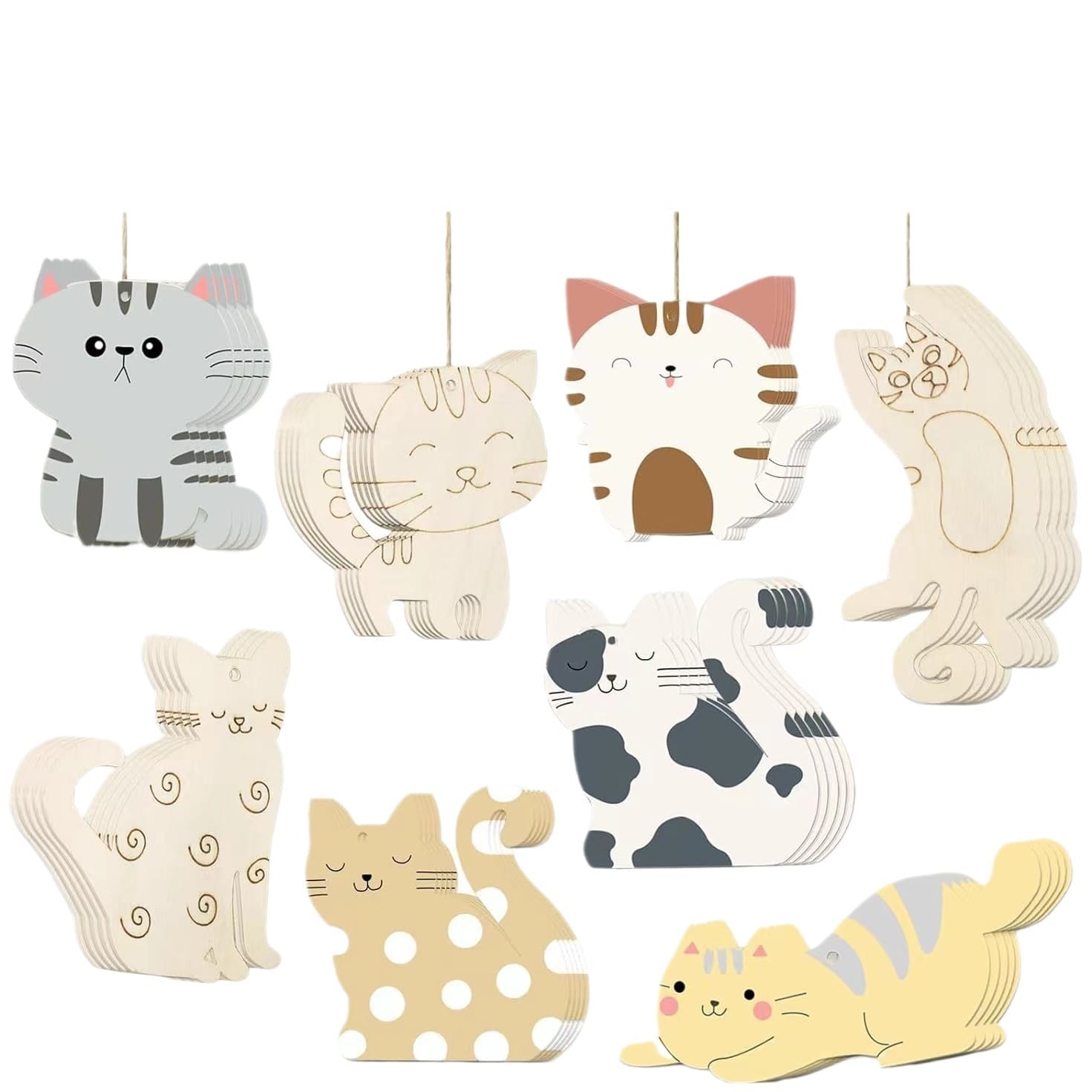Unlackierte Katzenausschnitte aus Holz, perfekt für DIY-Projekte und kreative Dekorationen. Großhandel mit unbemalten Katzenformen aus Holz.