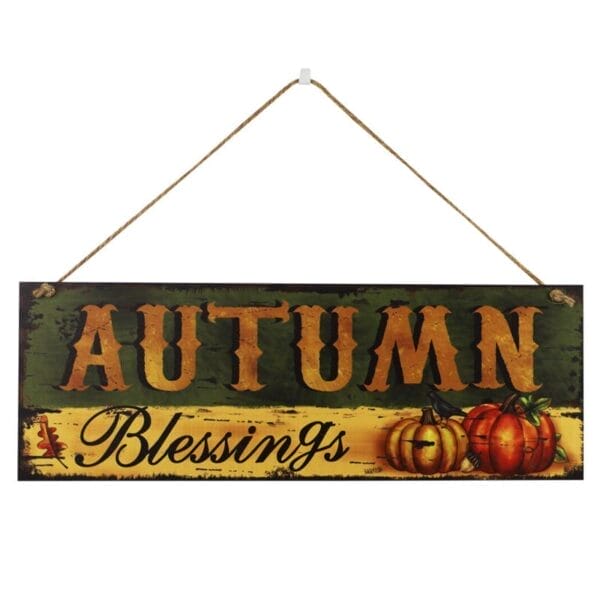 Holzschild „Autumn Blessings“ mit Kürbissen, perfekt für die herbstliche Wohndekoration. Herbstliche Tür- und Wanddekoration im Großhandel.