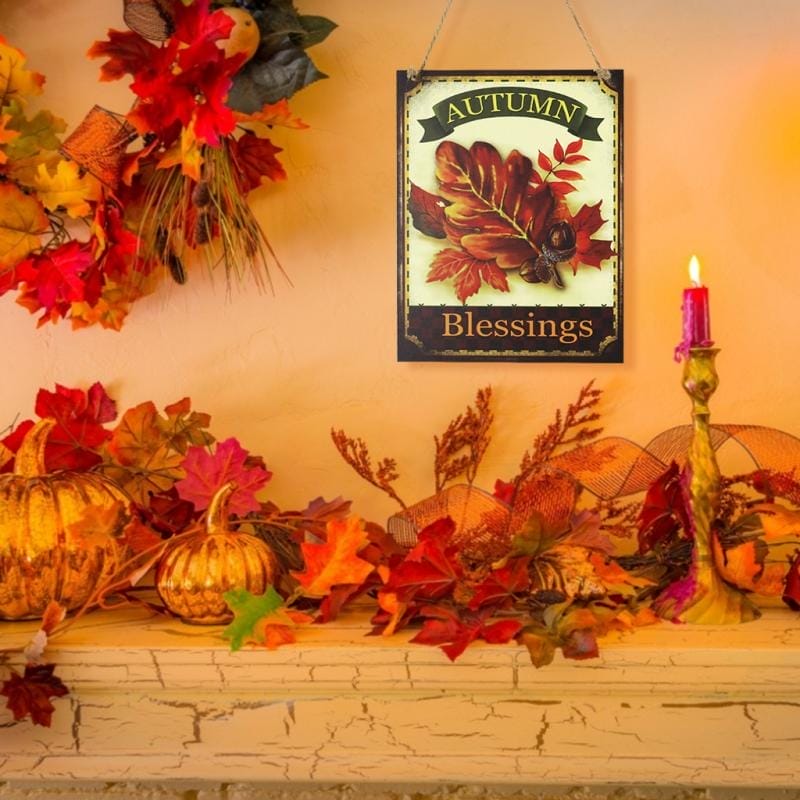 Herbstsegen-Schild mit Herbstblättern und Kürbissen