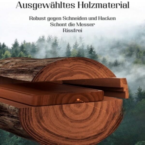 Hochwertiges Küchenbrett aus Ebenholz, robust und rissfrei. Schont Messer.