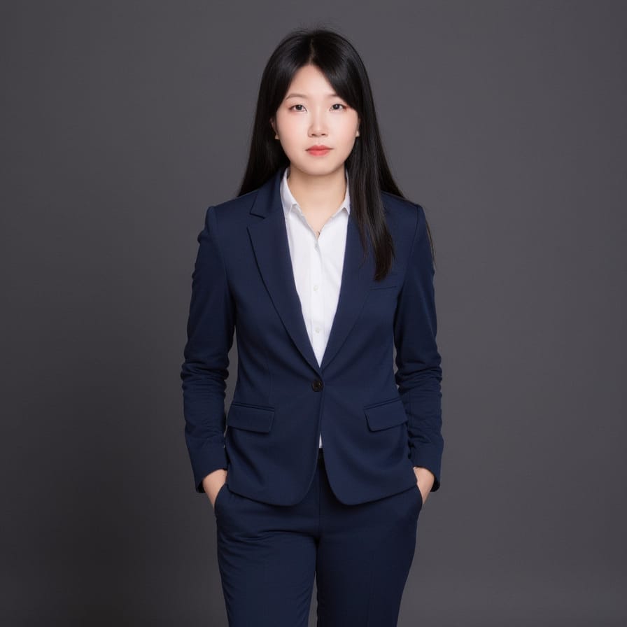 Selbstbewusste Geschäftsfrau im marineblauen Anzug