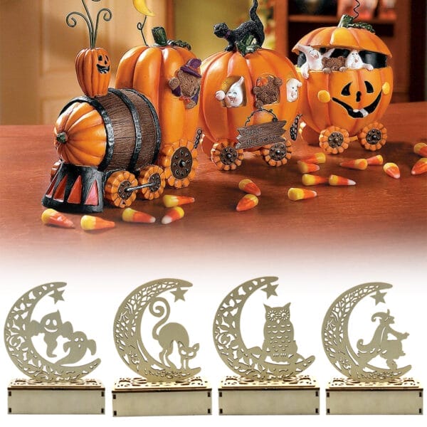 Halloween-Kürbiszug und Halbmond-Dekorationen