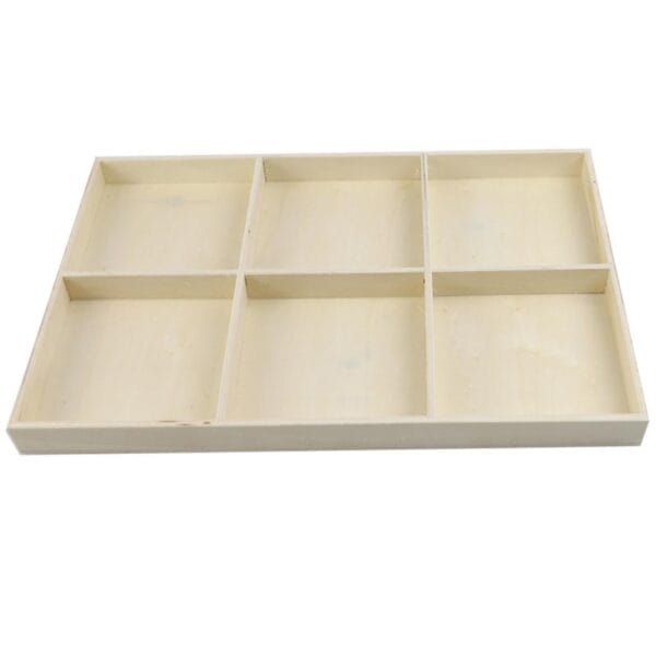 Aufbewahrungsbox aus Holz mit sechs Fächern. Idealer Organizer für Bastelarbeiten oder kleine Gegenstände.