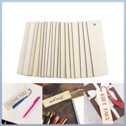 Stapel leerer Lesezeichen aus Holz, perfekt für DIY-Projekte und Bastelarbeiten. Lesezeichen aus Holz.