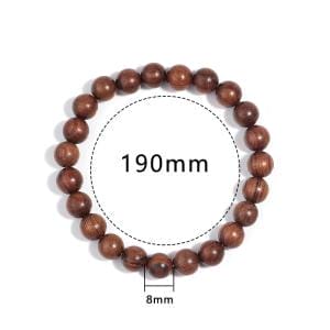 Holzarmband aus Sandelholz mit Größenangabe: 190mm Durchmesser, 8mm Perlen.