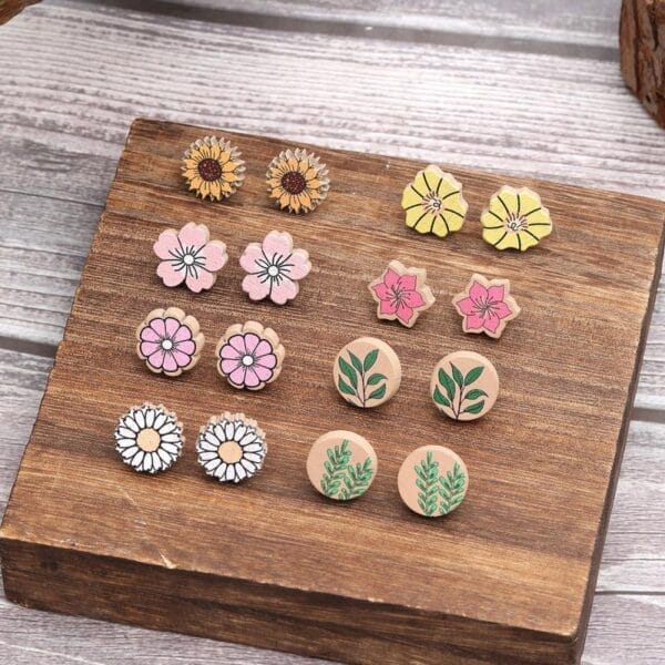 Blumenmuster Holz Ohrstecker