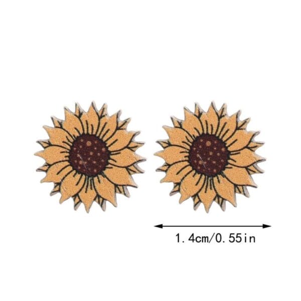 Sonnenblumen-Ohrstecker aus Holz; 1,4 cm Durchmesser. Blumenohrringe im Großhandel.
