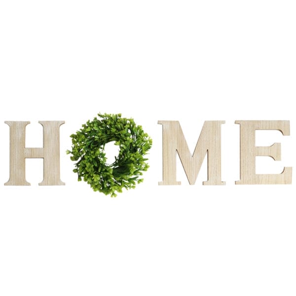 HOME Holzbuchstaben mit grünem Kranz als O