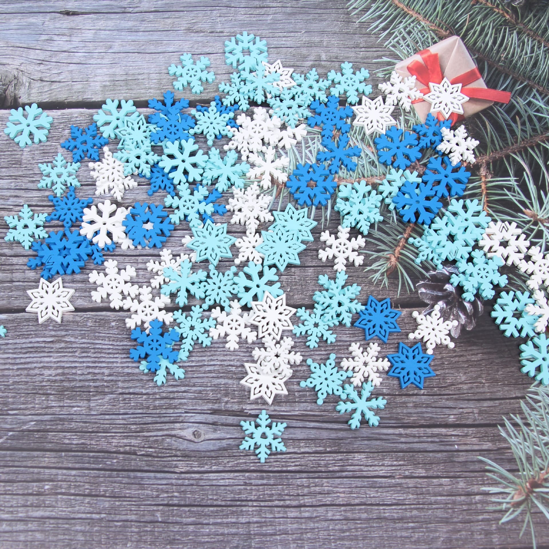 Holz Deko Weihnachten – Schneeflocken Holzstücke