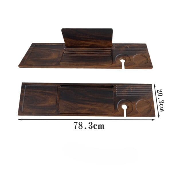 Badewannenablage aus Walnussholz mit Telefonhalter und Getränkehaltern. 78,3 cm x 20,3 cm