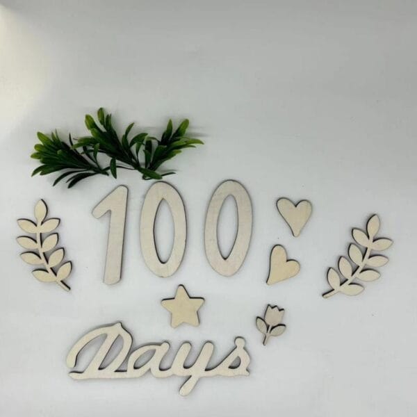 Meilensteinzahlen und Dekorationen aus Holz zum 100. Geburtstag für Baby-Fotoshootings. Holzzahlen im Großhandel erhältlich.