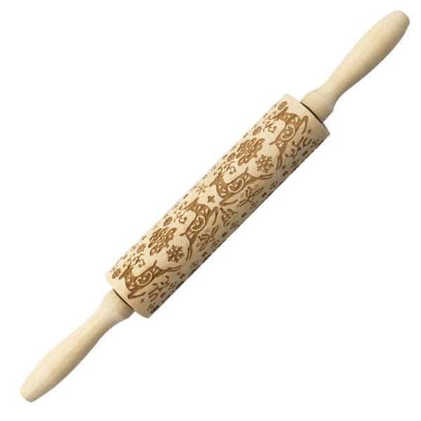 Weihnachts-Rentier-Nudelholz aus Holz zum Backen. Ideal für geprägten Plätzchenteig.