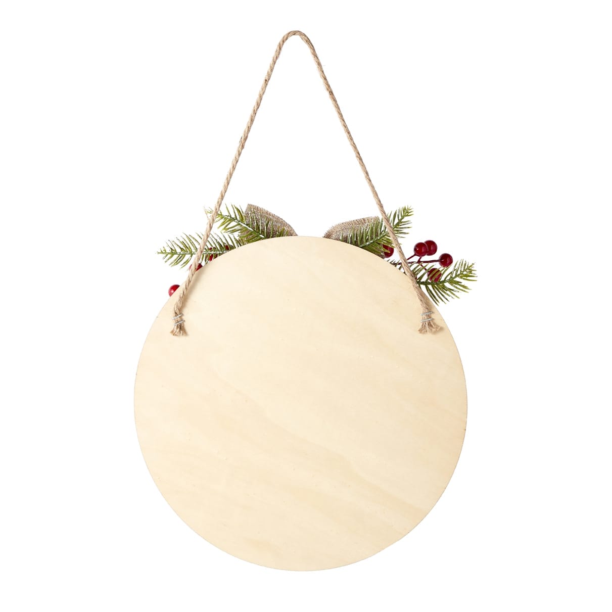 Rustikales hölzernes Weihnachts-Willkommensschild mit Grünpflanzen und Beeren. Perfekt für die Weihnachtsdekoration.