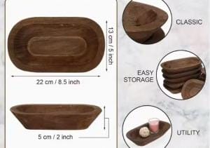 Holzschale Deko: Rustikale Holzschüssel mit Maßangaben für Kerzen und Halloween Dekoration.