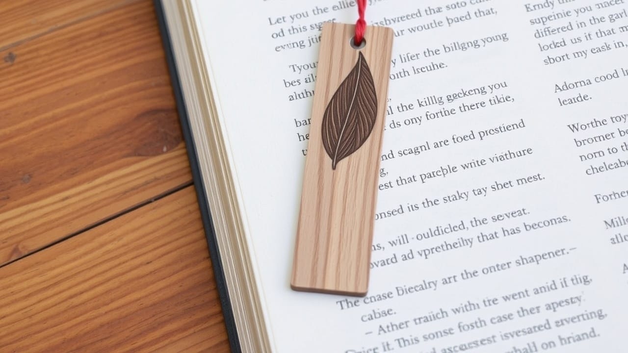 Hölzernes Lesezeichen mit Blattdesign, handgefertigt, perfekt für Buchliebhaber. DIY-Lesezeichen-Idee.