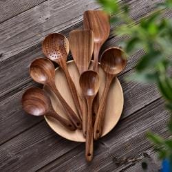7-teiliges Kochbesteck aus Holz, Teakholz-Set für die Küche