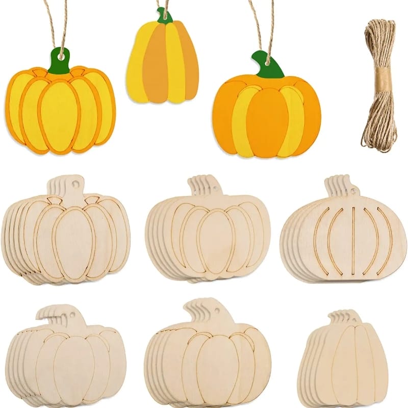 6er Set DIY Holzscheiben – Unfertige Kürbis Deko für Herbst