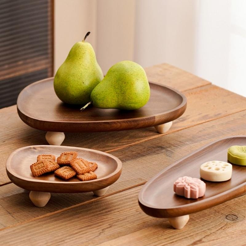 Holz Deko Tablett mit Hochfuß