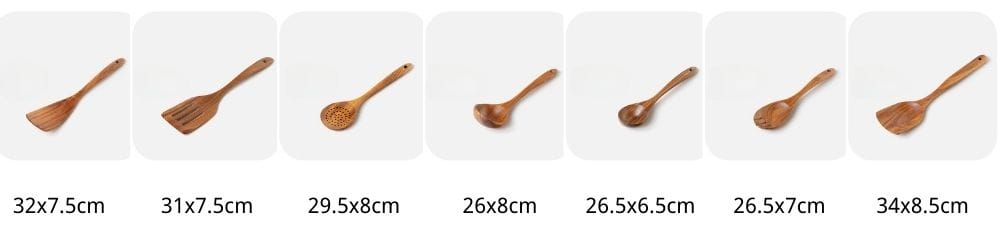 Küchenutensilien-Set aus Akazienholz: Pfannenwender, Löffel und Schöpfkellen. Perfekt zum Kochen!