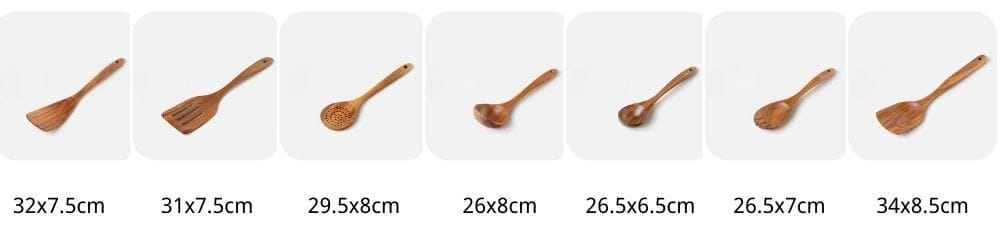 Küchenutensilien-Set aus Akazienholz: Pfannenwender, Löffel und Schöpfkellen. Perfekt zum Kochen!