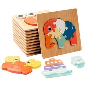 Große Holzpuzzles für Kleinkinder mit Tieren und einem Boot.
