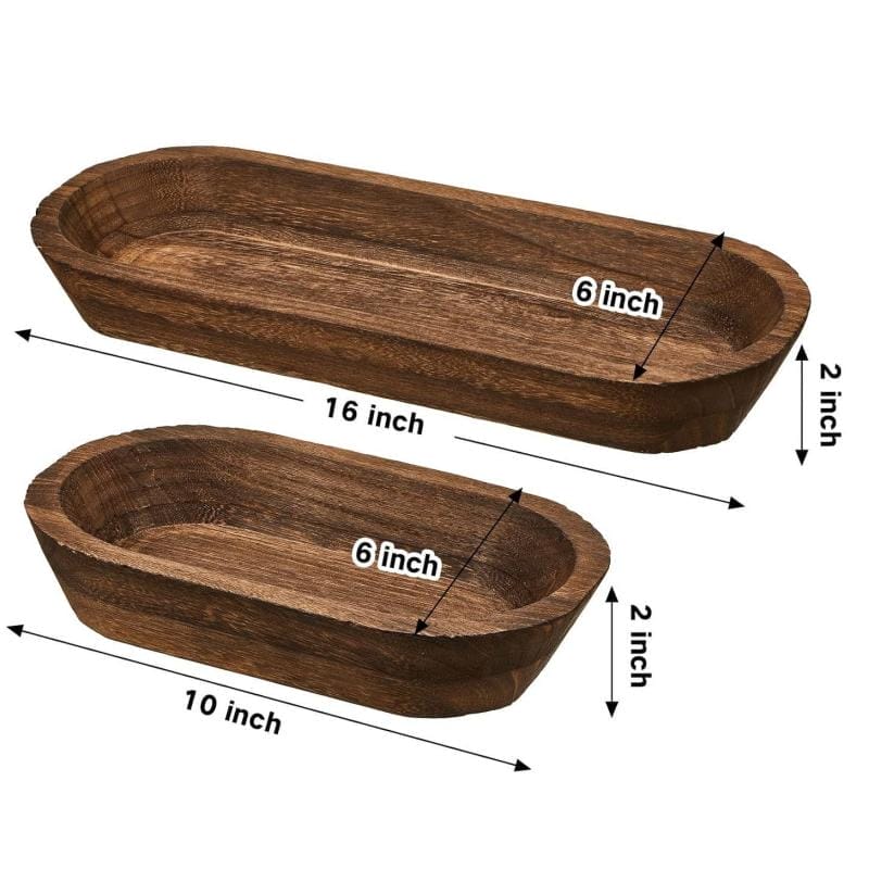 Zwei rustikale Holzschüsseln, eine große und eine kleine, ideal für die Küche oder als Dekoration. Abmessungen abgebildet.