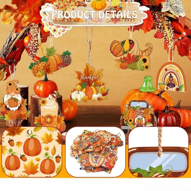 Kürbis-Deko und Ahornblätter auf Tisch für Halloween-Party