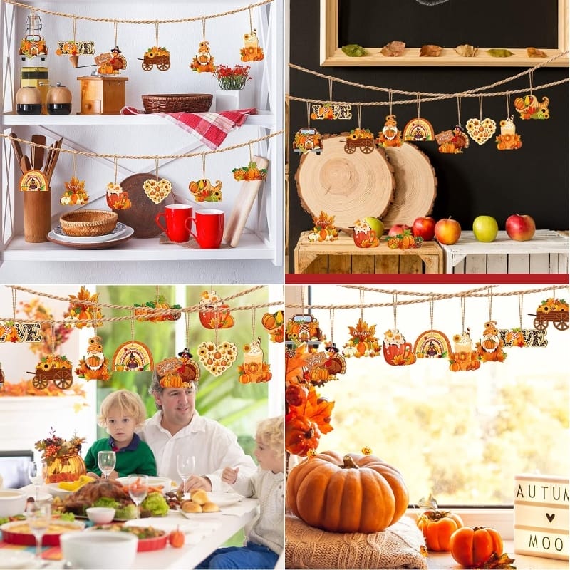 Bunte Halloween-Dekorationen mit Kürbissen und Herbstblättern in einem gemütlichen Zimmer