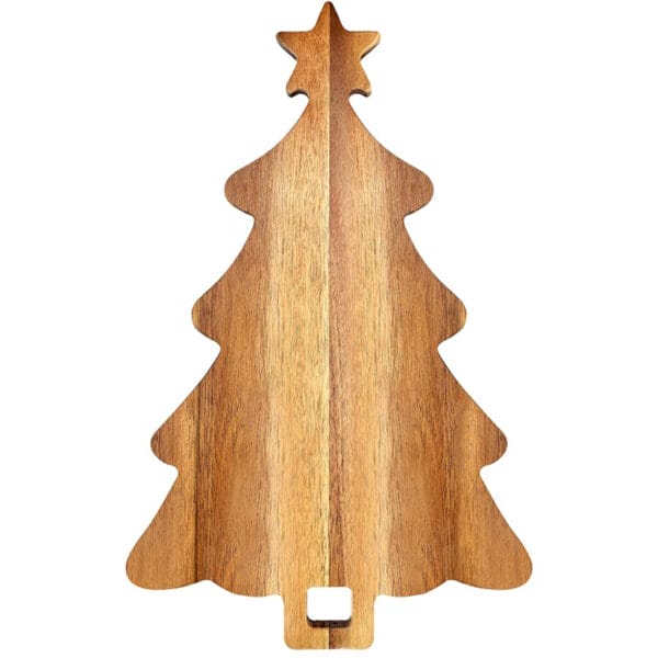 Serviertablett aus Holz in Form eines Weihnachtsbaums für Obst und Snacks.