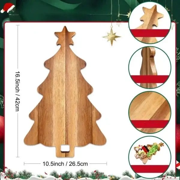 Serviertablett aus Holz in Weihnachtsbaumform, ideal für Holz-Dekotabletts und Snacks. 16,5 Zoll hoch.