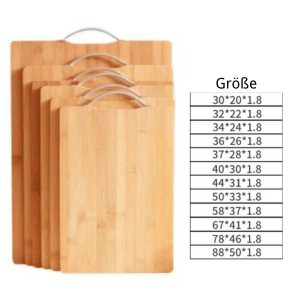 Set aus dicken, doppelseitigen Bambus-Schneidebrettern mit Griffen. Verschiedene Größen erhältlich.