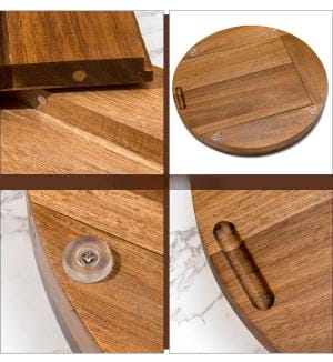 Runde Käseplatte aus Akazienholz, Servierbrett mit Schubladendetail.