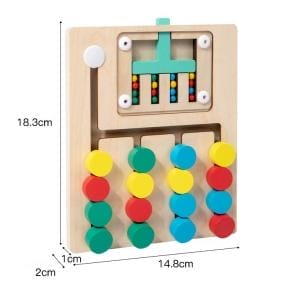 Holzspielzeug zum Sortieren von Farben für Kleinkinder. Mit rollenden Bällen und einem Labyrinth.