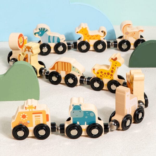 Elfteiliges magnetisches Tiereisenbahnspielzeug. Perfekt zum Lernen und Spielen!