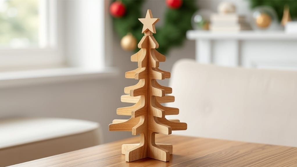 Holz Weihnachtsbaum Deko auf Tisch, kreative DIY Idee für Weihnachten
