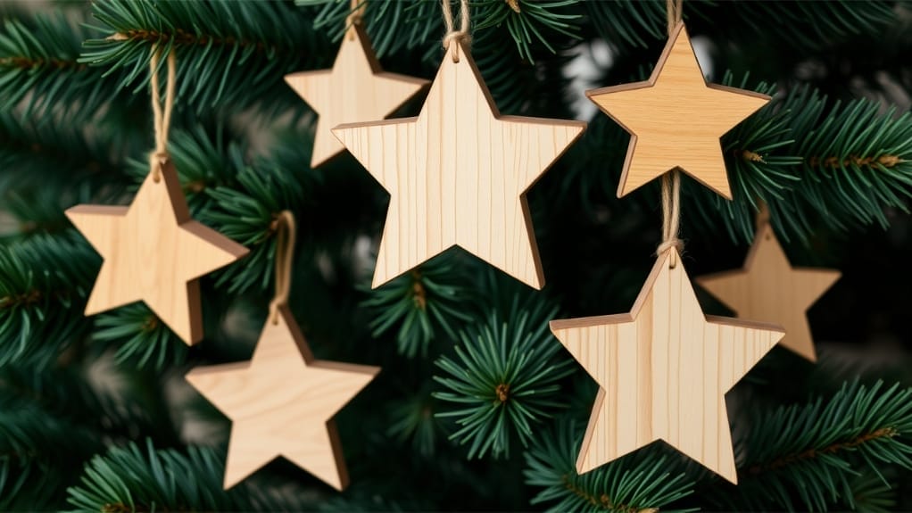 Holzsterne als Weihnachtsdeko am Tannenbaum