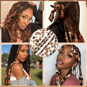 Frauen mit Zöpfen und Dreadlocks, verziert mit afrikanischen Holzperlen.