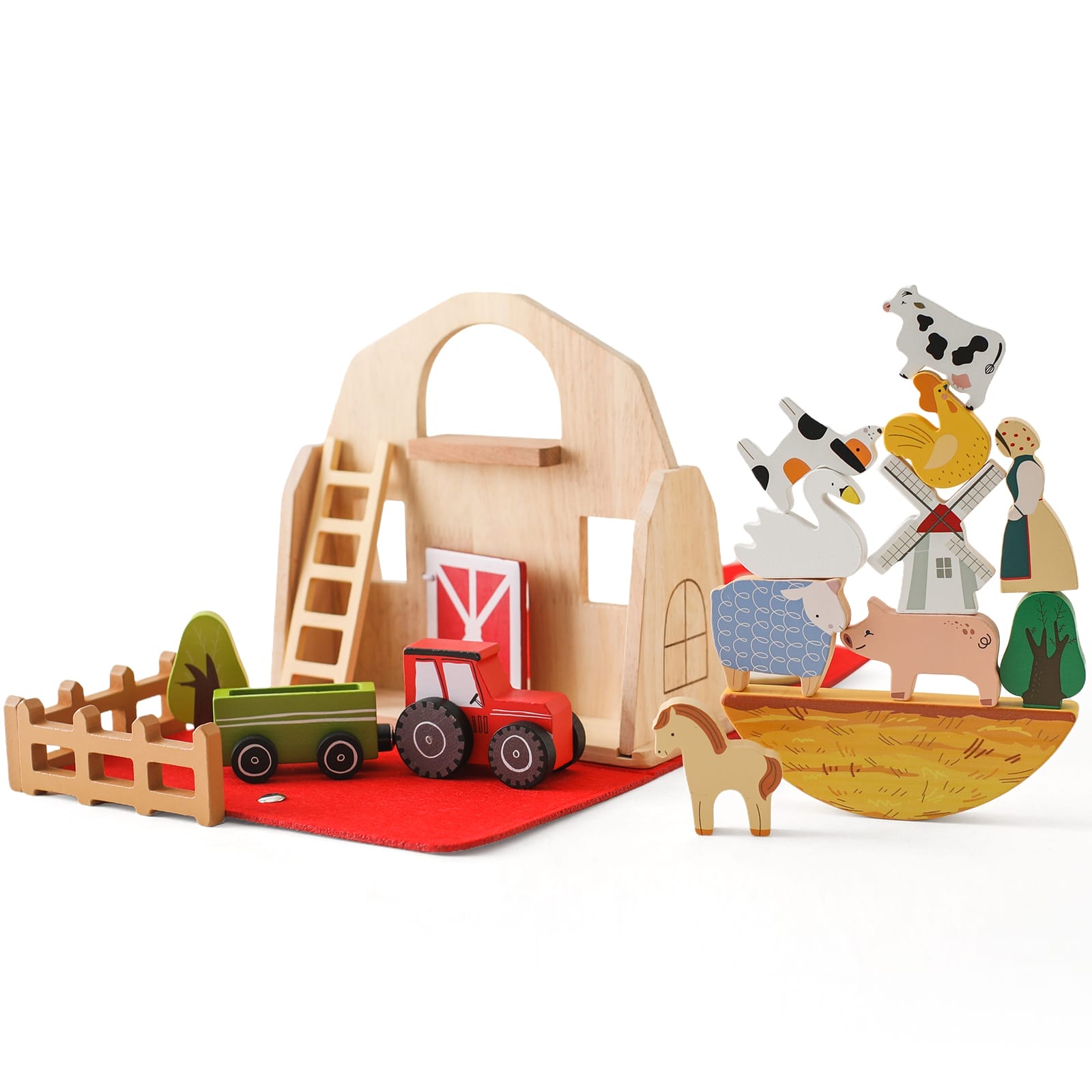 Bauernhof aus Holz Stapelspielzeug mit Traktor, Scheune und Tieren für Kinder