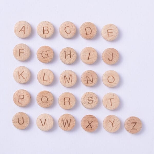 flache holzperlen-Spielsteine von A bis Z, Lernspielzeug für Kinder.