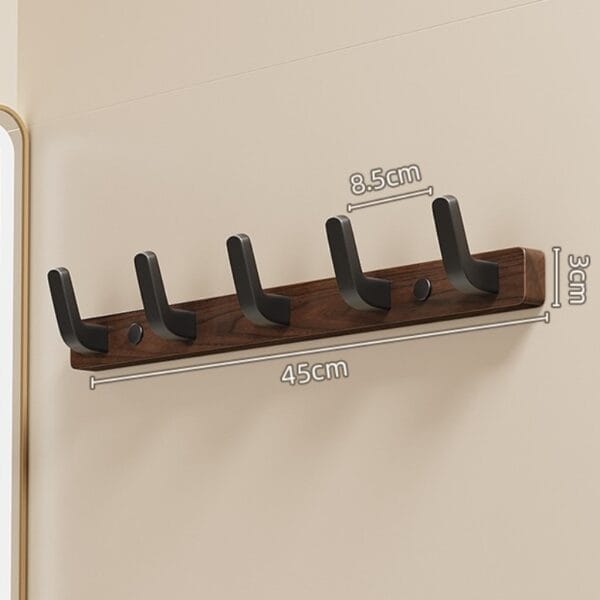 Wandhaken Holz für Jacken und Handtücher, 45cm breit, mit schwarzen Haken