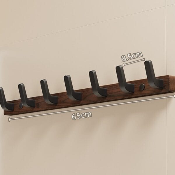 Wandmontierter Handtuchhalter Holz mit 6 Haken, 65cm lang, für Jacken und Handtücher