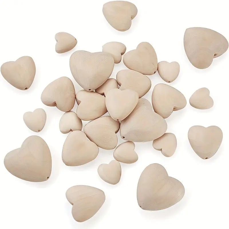 Herz Holzperlen Großhandel: 20–40 mm große Holzperlen für DIY-Dekoration.